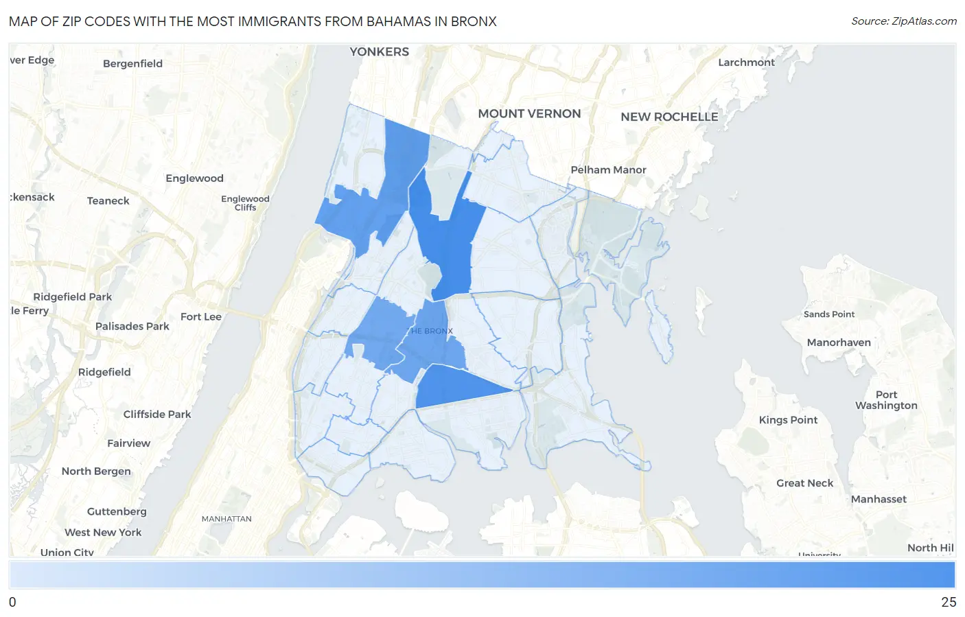 Zip Codes with the Most Immigrants from Bahamas in Bronx Map