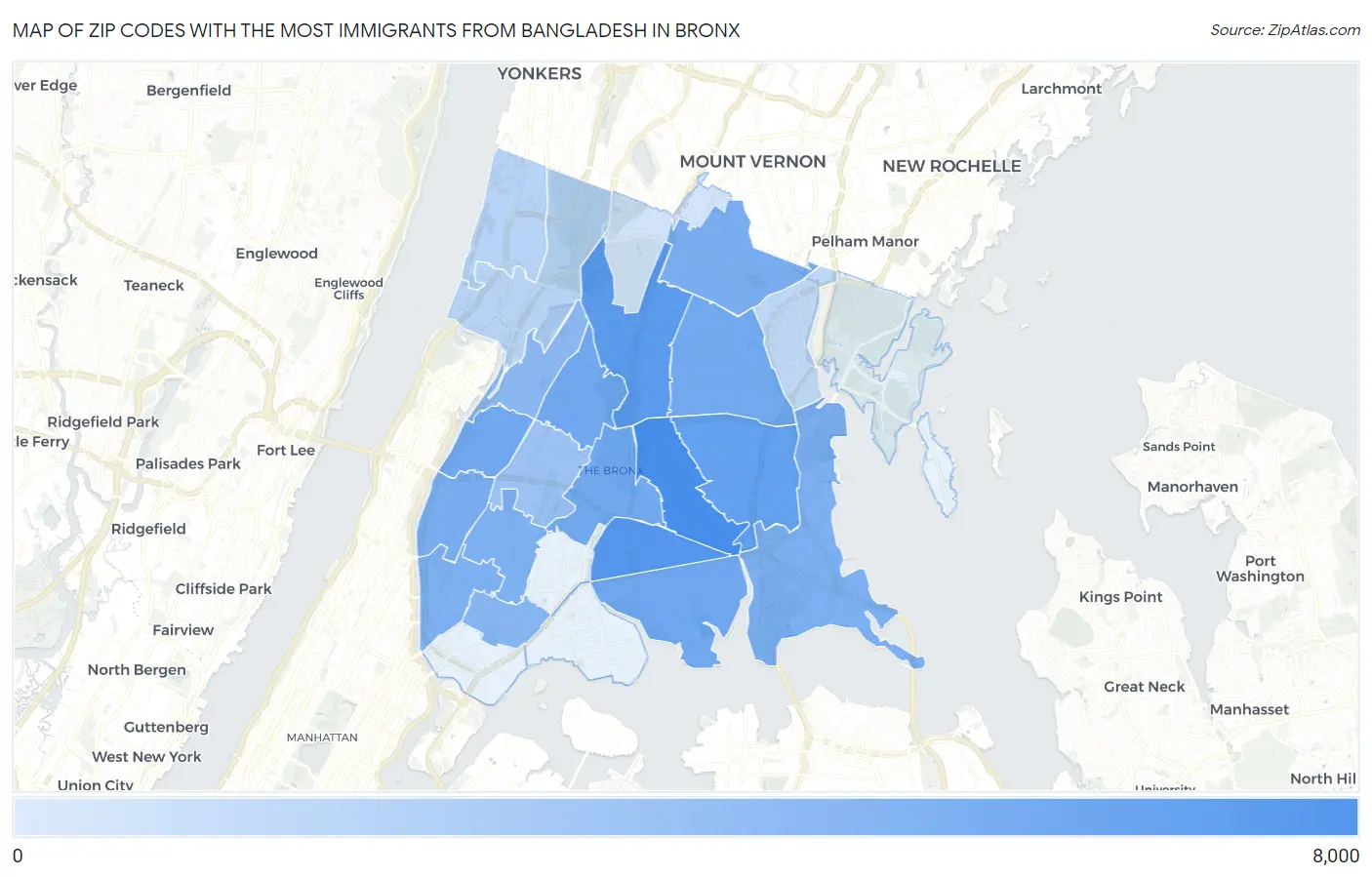 Zip Codes with the Most Immigrants from Bangladesh in Bronx Map