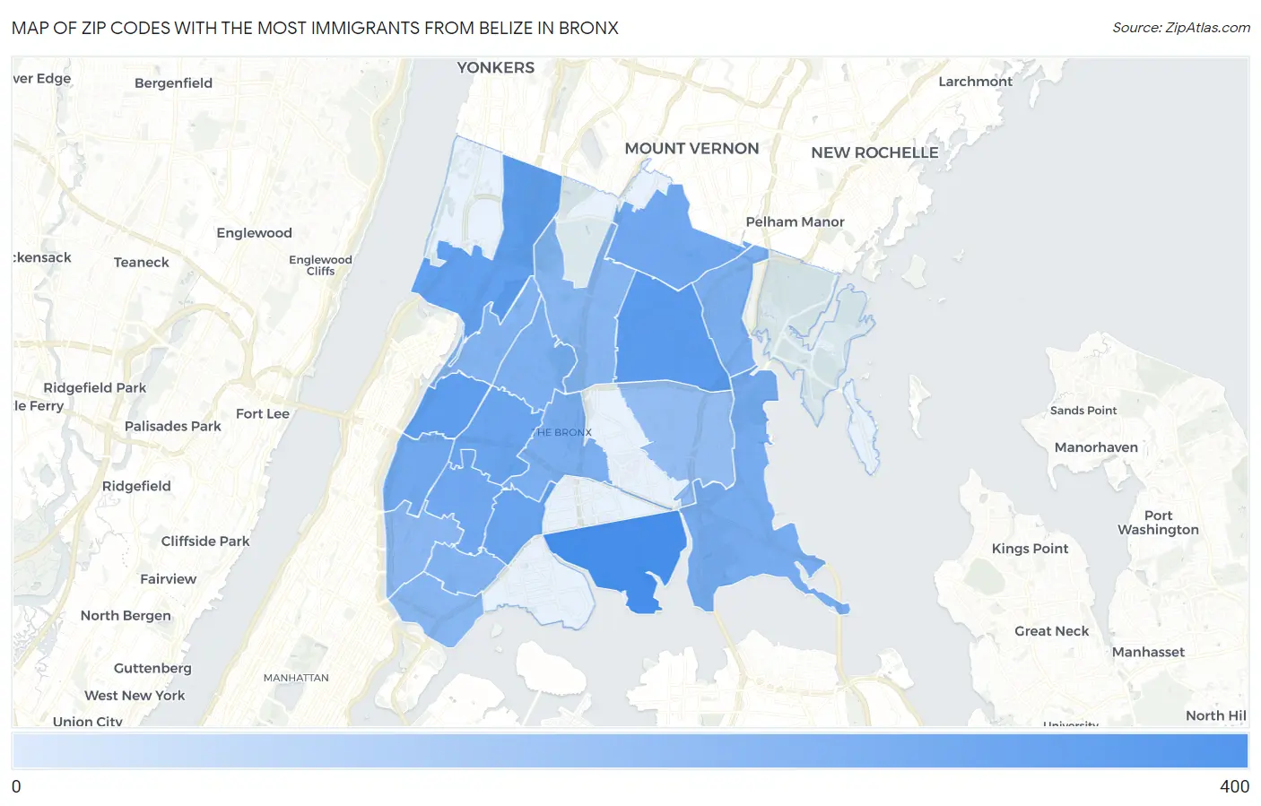 Zip Codes with the Most Immigrants from Belize in Bronx Map