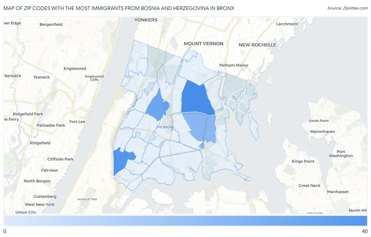 Zip Codes with the Most Immigrants from Bosnia and Herzegovina in Bronx Map