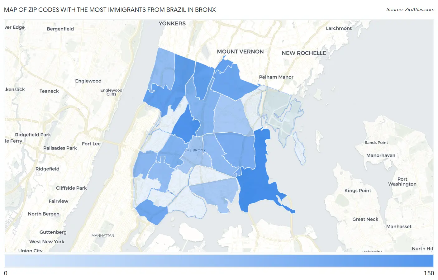 Zip Codes with the Most Immigrants from Brazil in Bronx Map