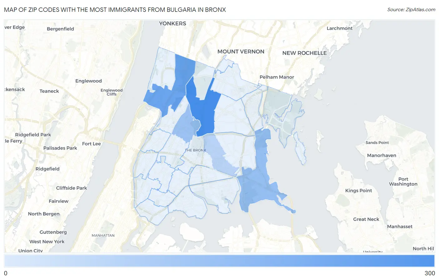 Zip Codes with the Most Immigrants from Bulgaria in Bronx Map