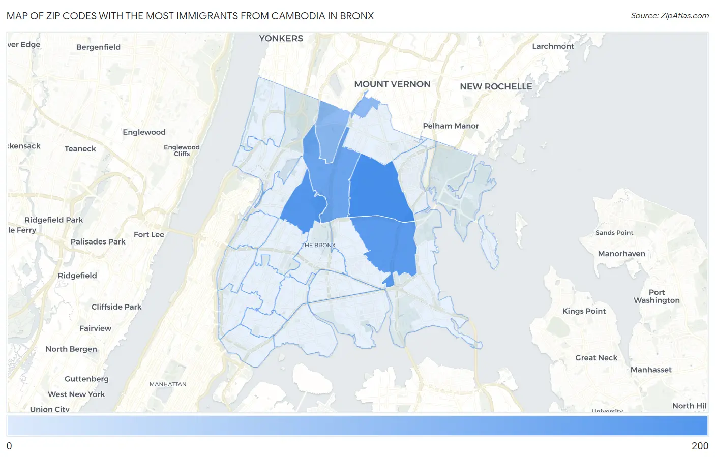 Zip Codes with the Most Immigrants from Cambodia in Bronx Map
