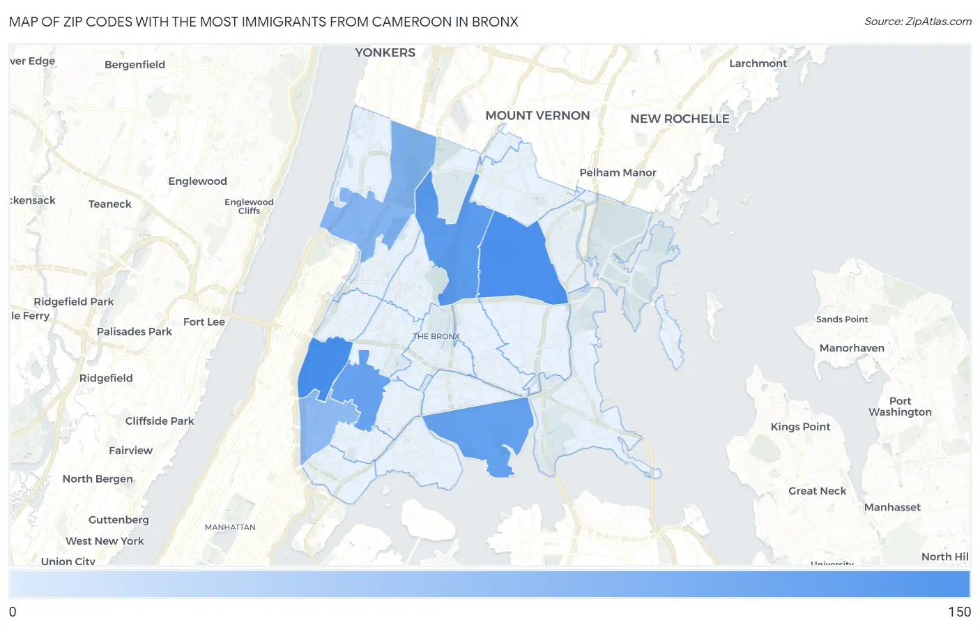 Zip Codes with the Most Immigrants from Cameroon in Bronx Map