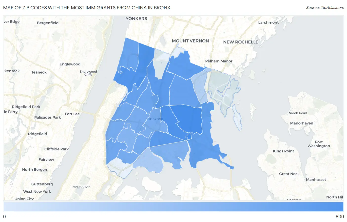 Zip Codes with the Most Immigrants from China in Bronx Map