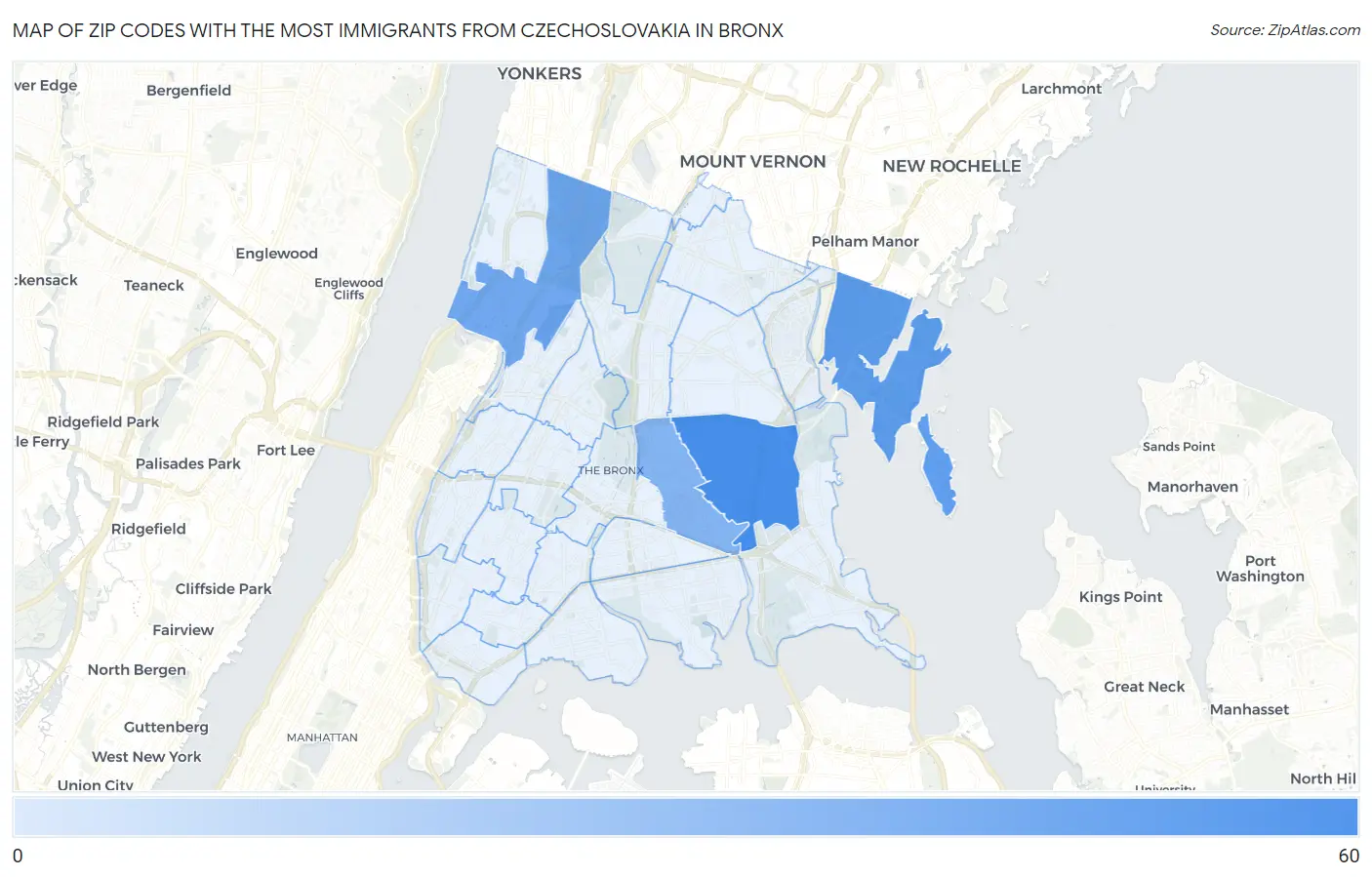 Zip Codes with the Most Immigrants from Czechoslovakia in Bronx Map