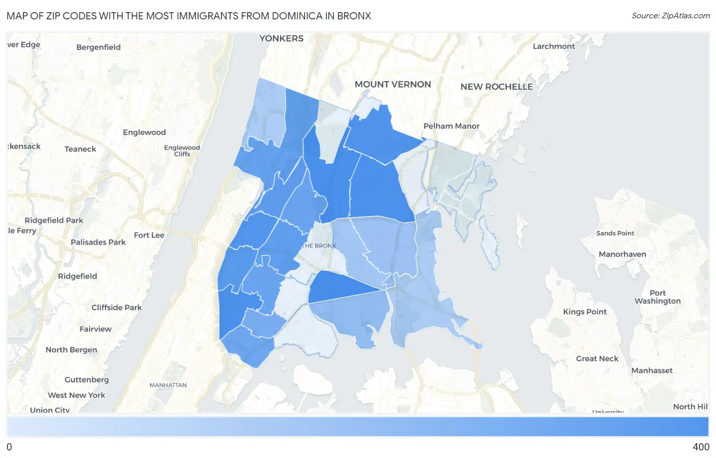 Zip Codes with the Most Immigrants from Dominica in Bronx Map