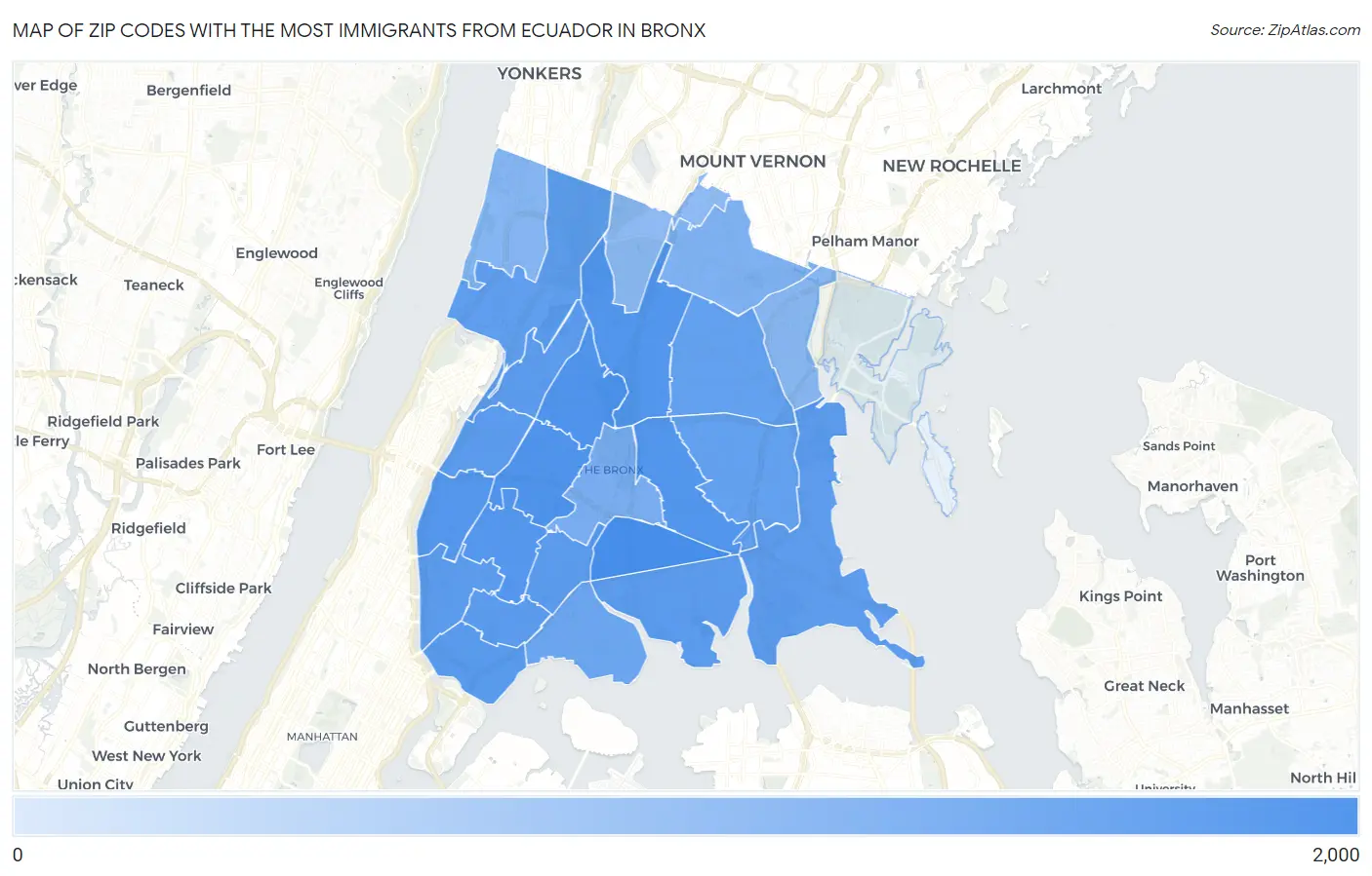 Zip Codes with the Most Immigrants from Ecuador in Bronx Map