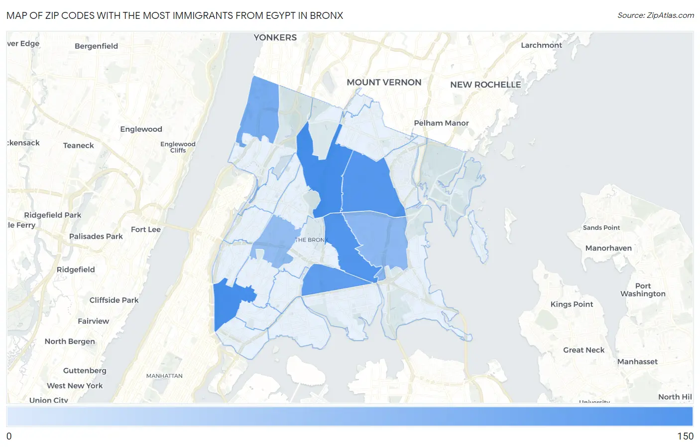 Zip Codes with the Most Immigrants from Egypt in Bronx Map