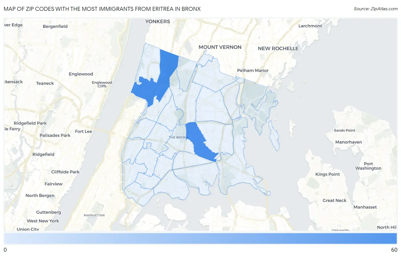 Zip Codes with the Most Immigrants from Eritrea in Bronx Map