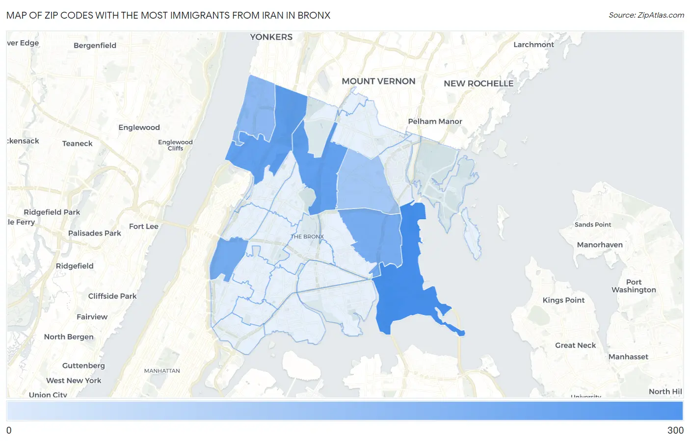 Zip Codes with the Most Immigrants from Iran in Bronx Map