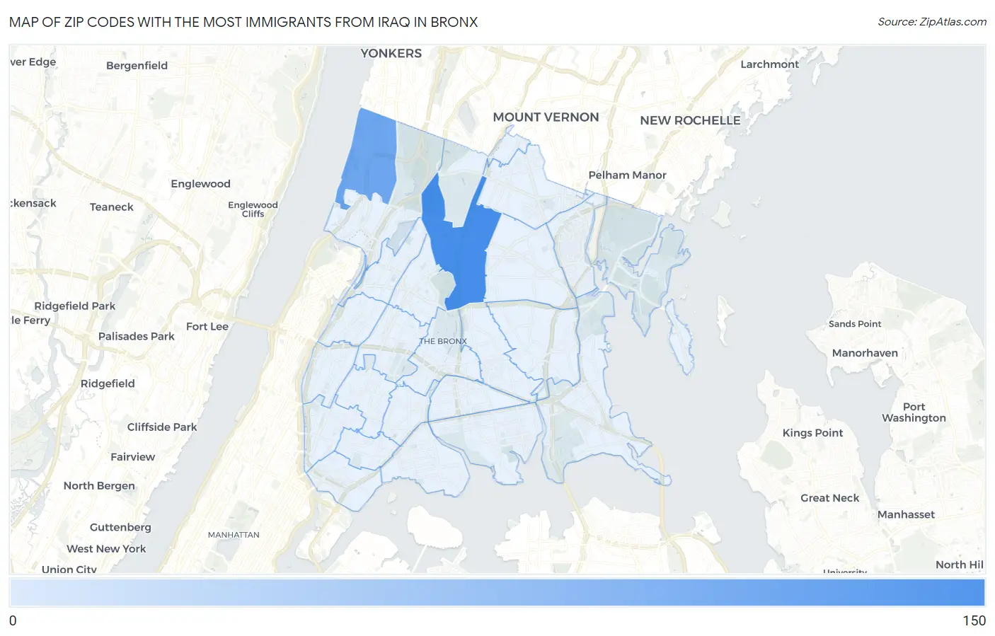 Zip Codes with the Most Immigrants from Iraq in Bronx Map