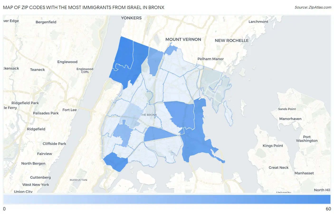 Zip Codes with the Most Immigrants from Israel in Bronx Map
