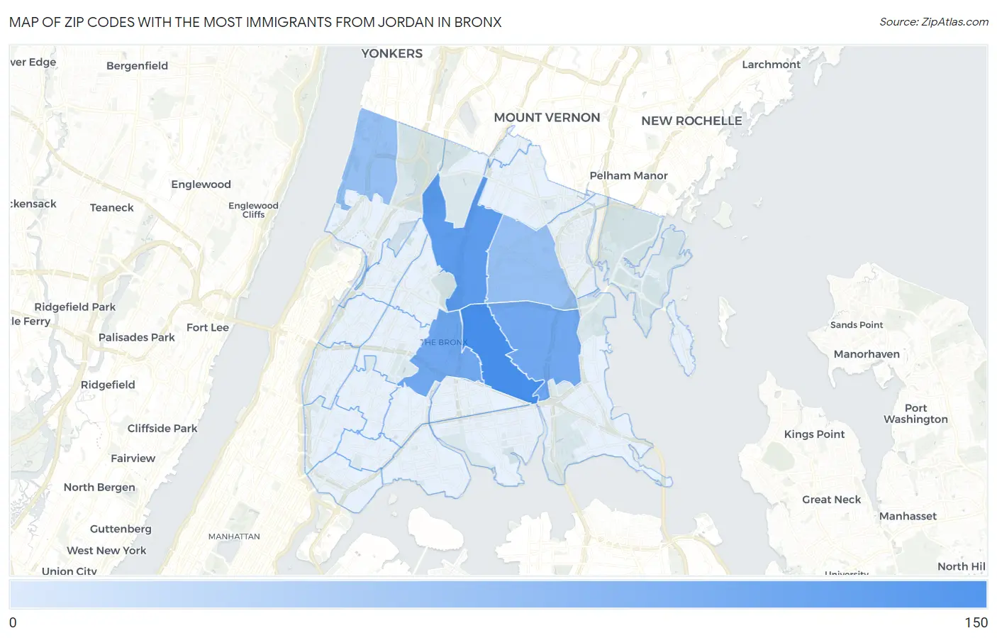 Zip Codes with the Most Immigrants from Jordan in Bronx Map