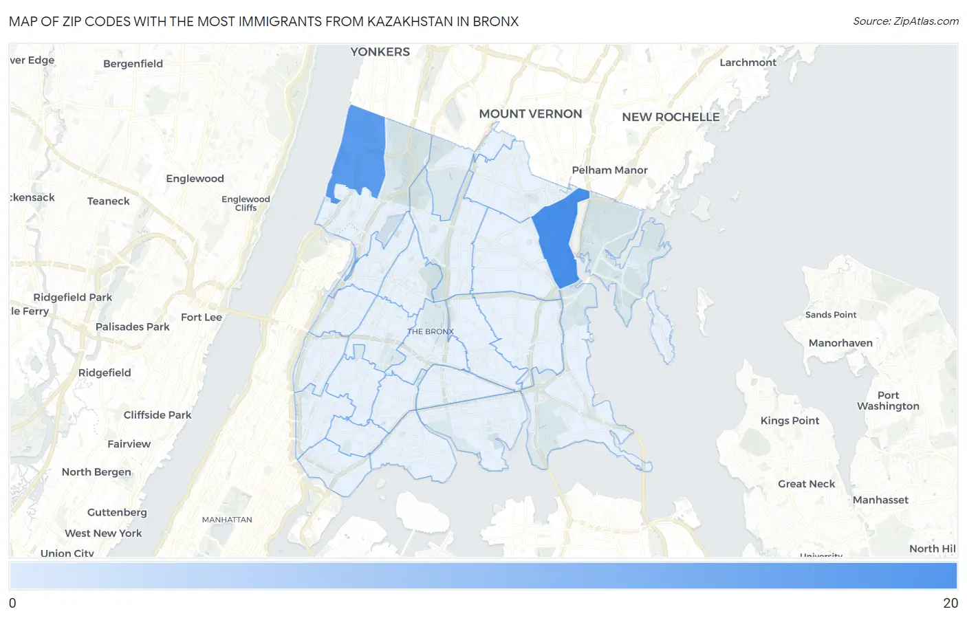 Zip Codes with the Most Immigrants from Kazakhstan in Bronx Map