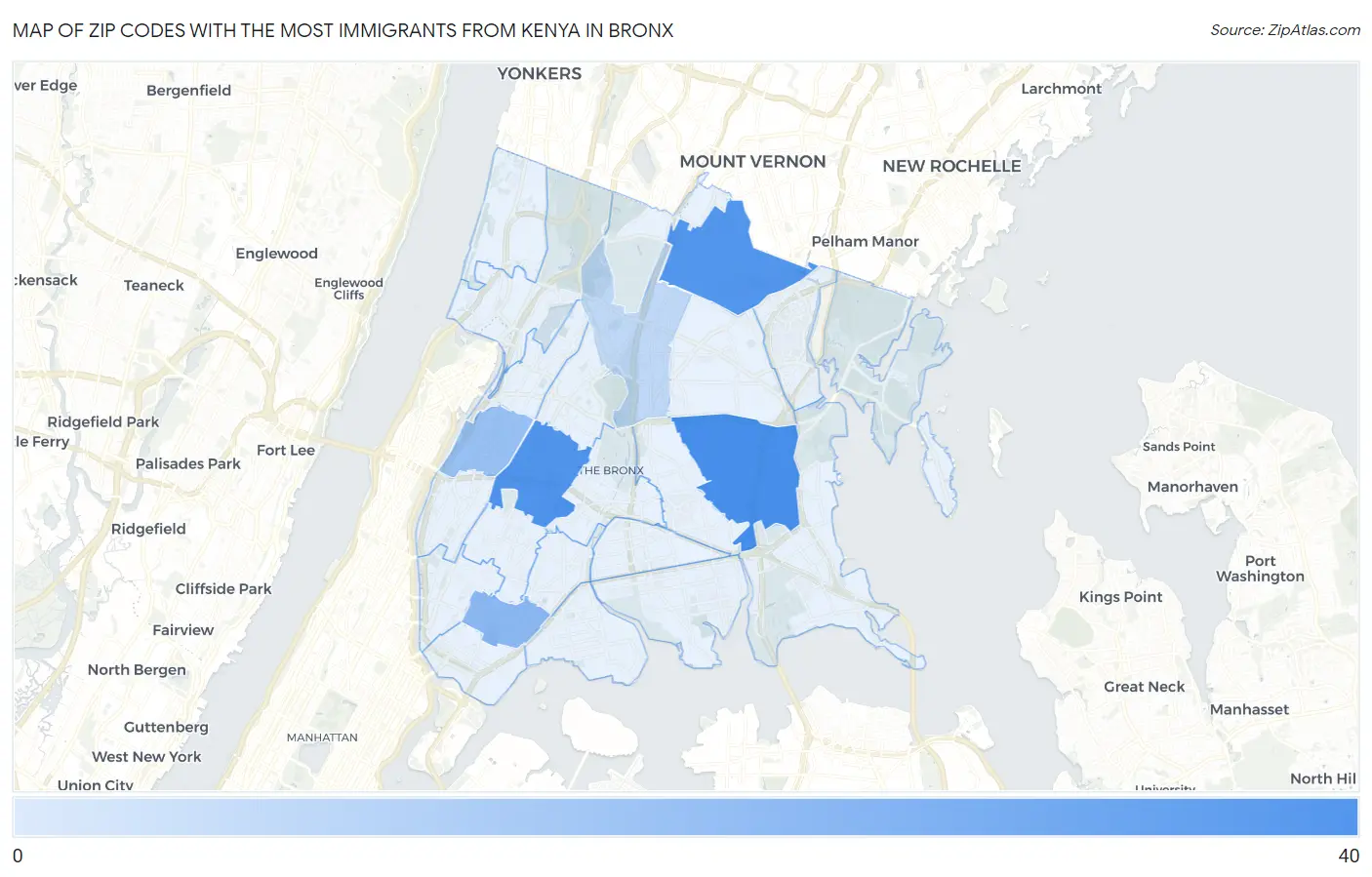 Zip Codes with the Most Immigrants from Kenya in Bronx Map