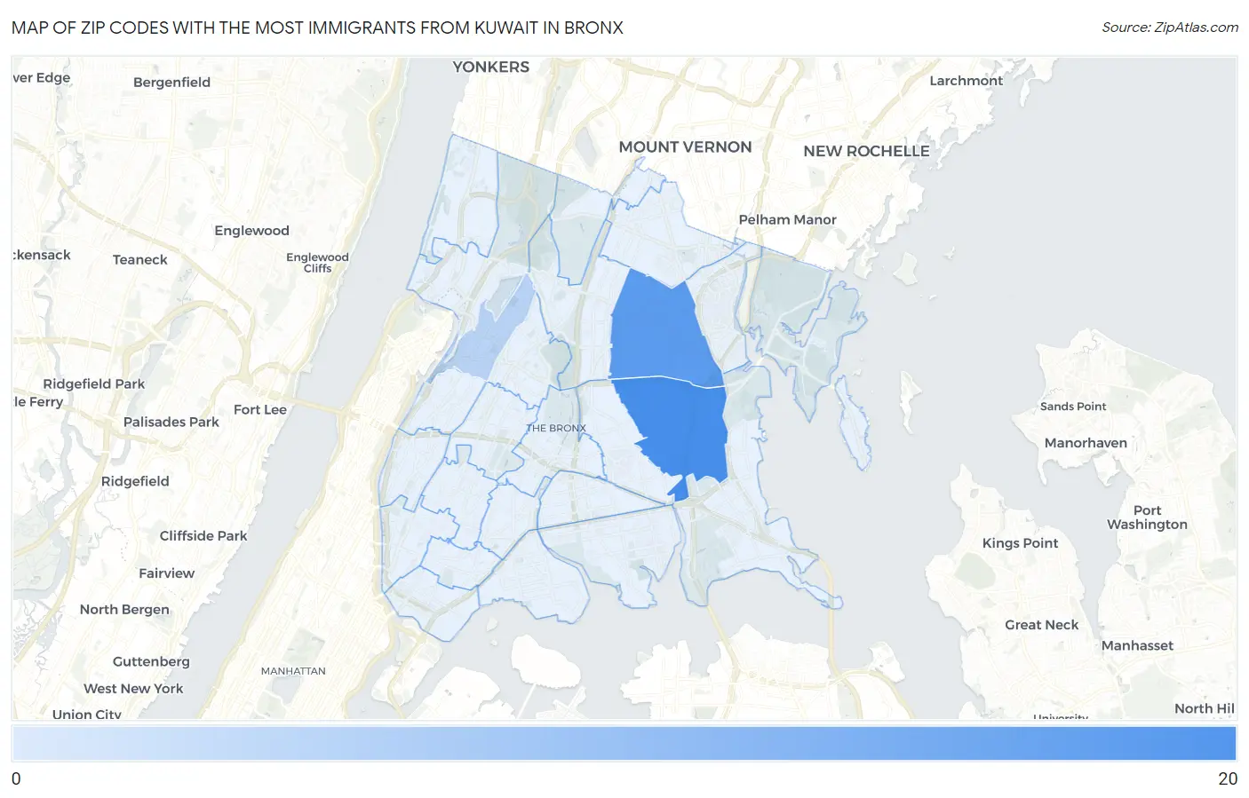 Zip Codes with the Most Immigrants from Kuwait in Bronx Map