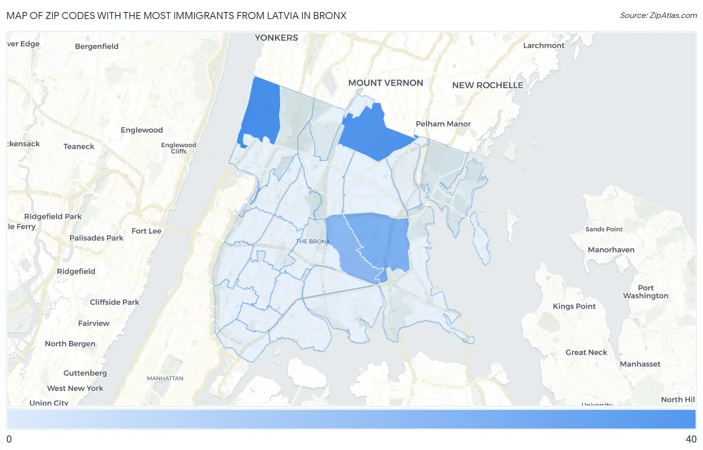 Zip Codes with the Most Immigrants from Latvia in Bronx Map
