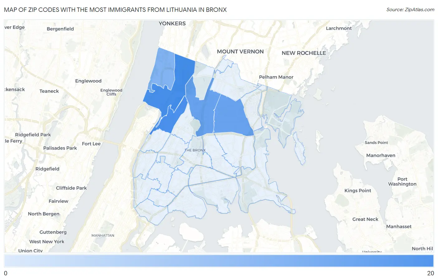 Zip Codes with the Most Immigrants from Lithuania in Bronx Map