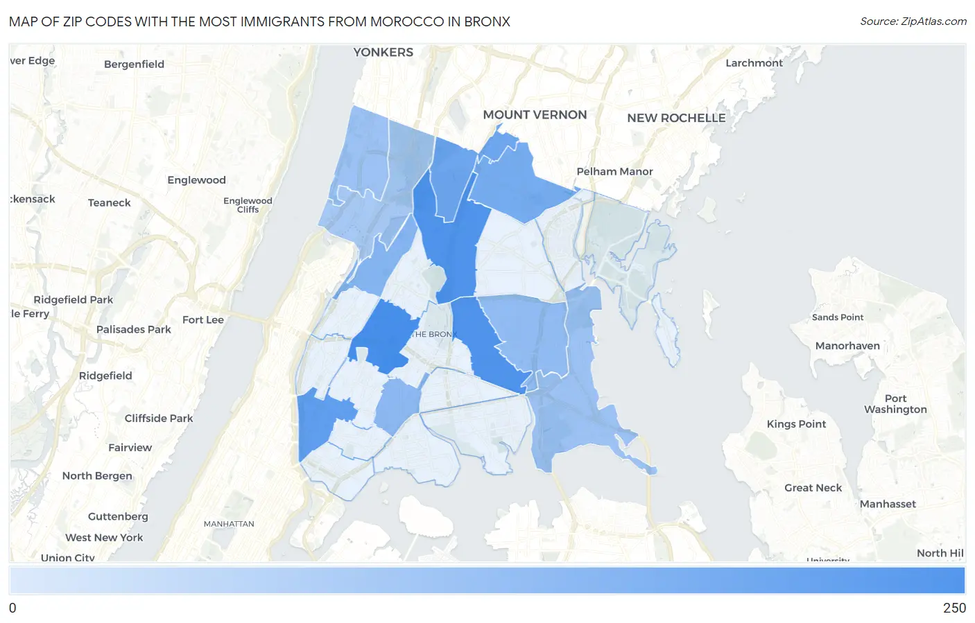 Zip Codes with the Most Immigrants from Morocco in Bronx Map