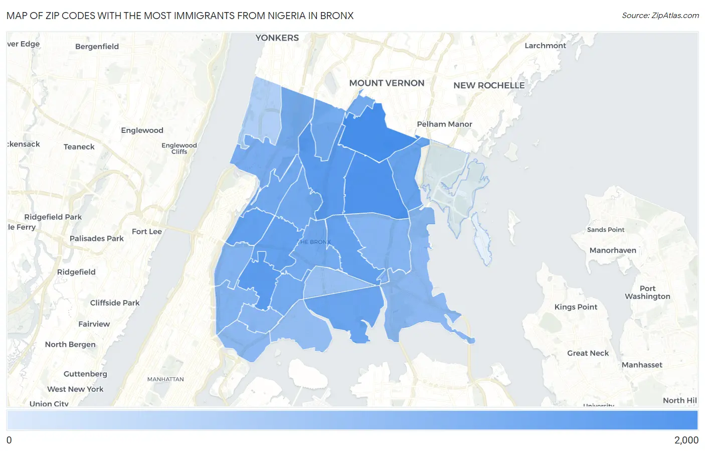 Zip Codes with the Most Immigrants from Nigeria in Bronx Map
