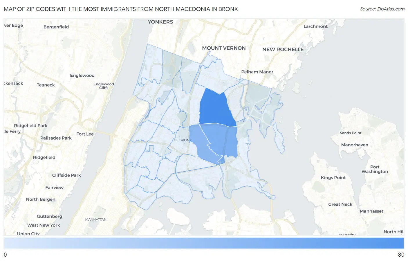 Zip Codes with the Most Immigrants from North Macedonia in Bronx Map