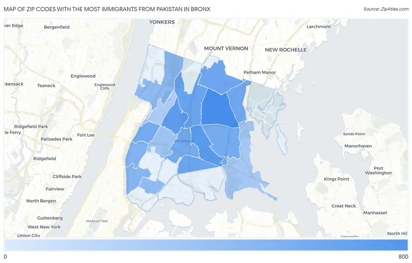 Zip Codes with the Most Immigrants from Pakistan in Bronx Map