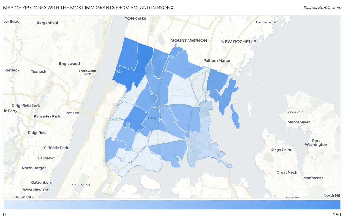 Zip Codes with the Most Immigrants from Poland in Bronx Map