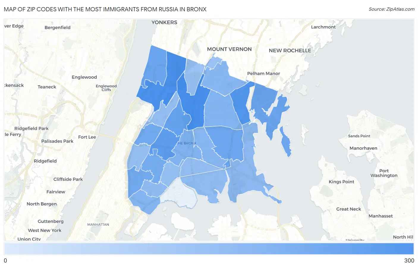 Zip Codes with the Most Immigrants from Russia in Bronx Map