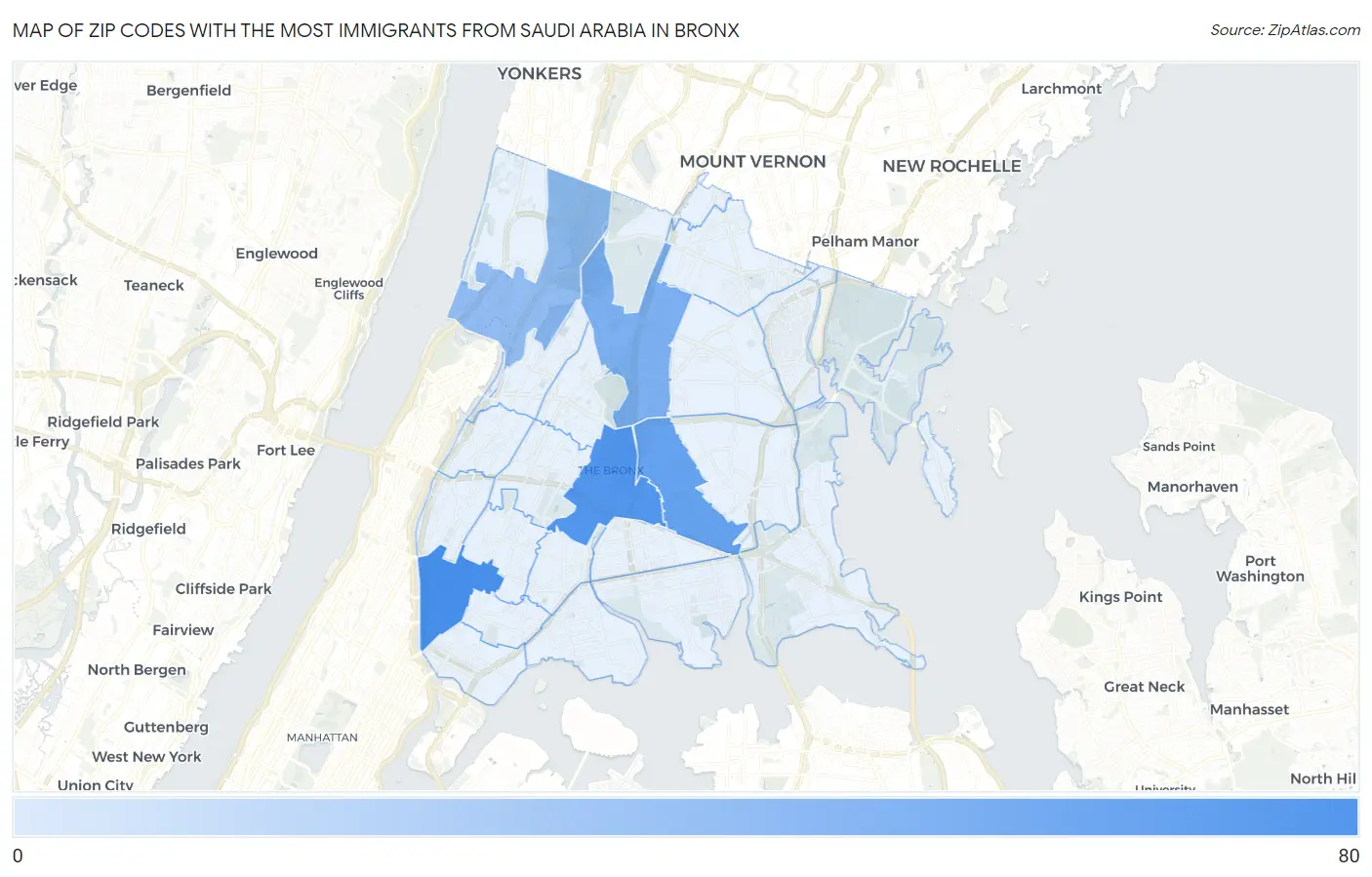Zip Codes with the Most Immigrants from Saudi Arabia in Bronx Map