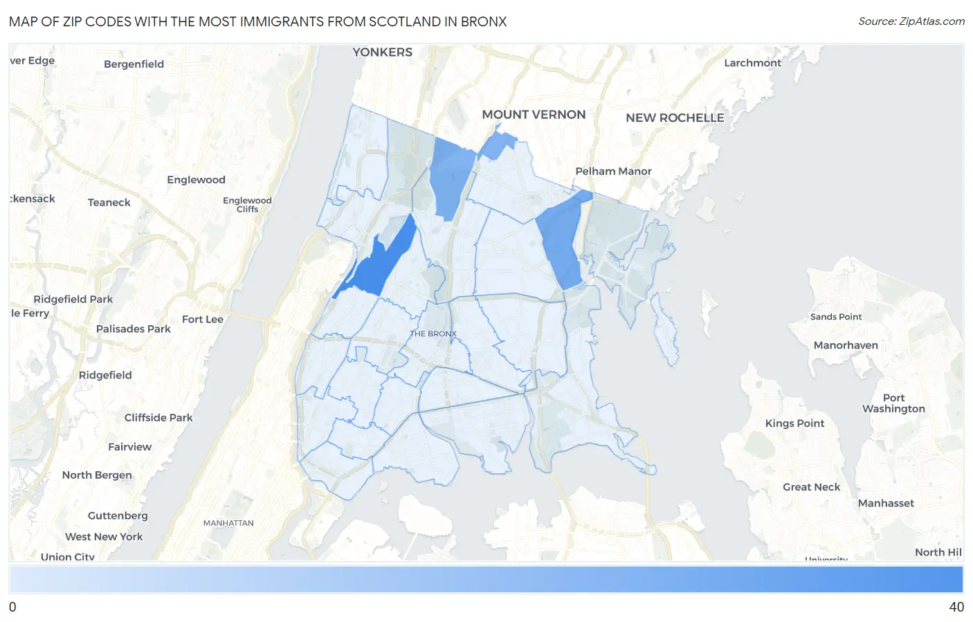 Zip Codes with the Most Immigrants from Scotland in Bronx Map