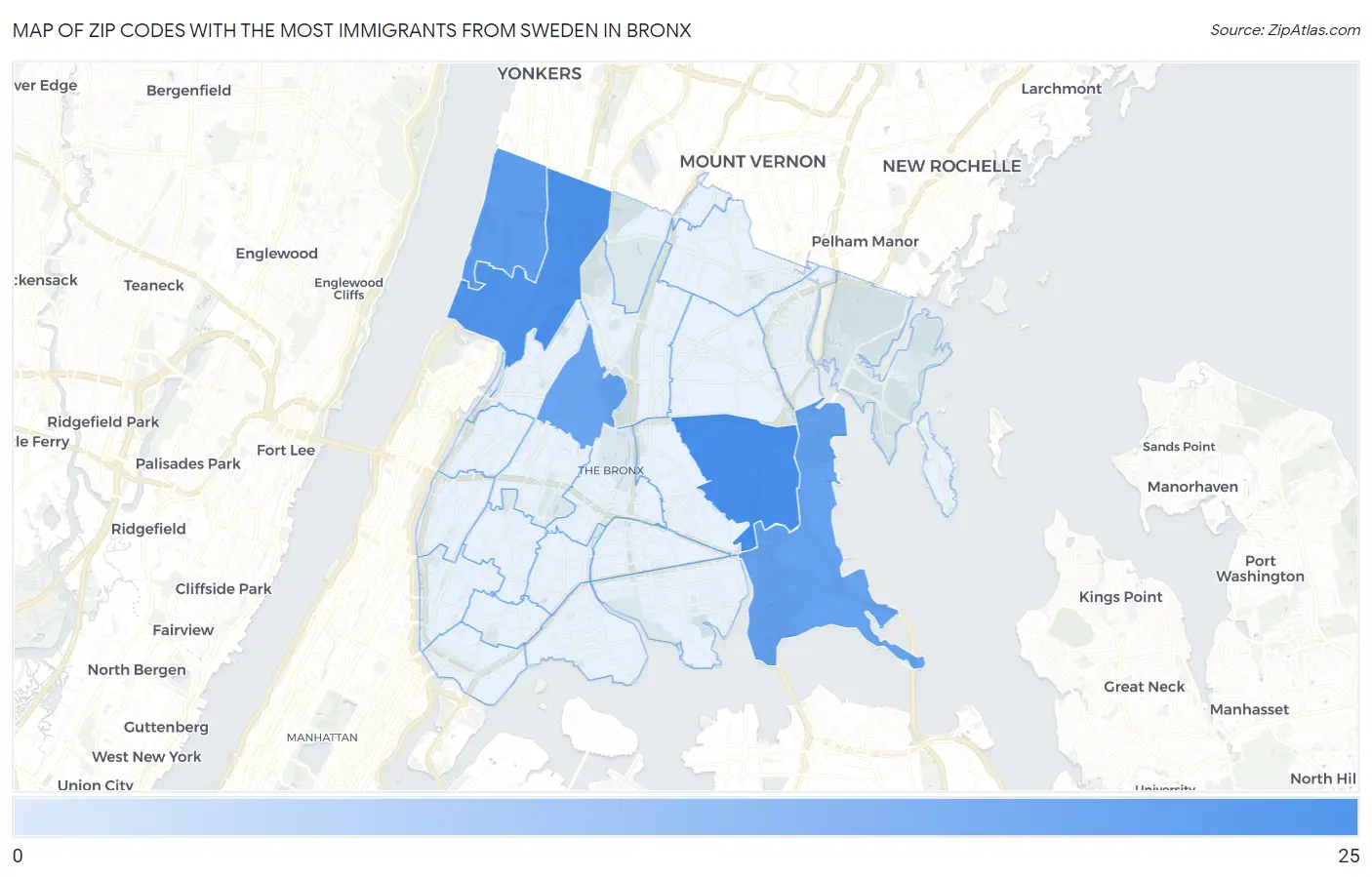 Zip Codes with the Most Immigrants from Sweden in Bronx Map