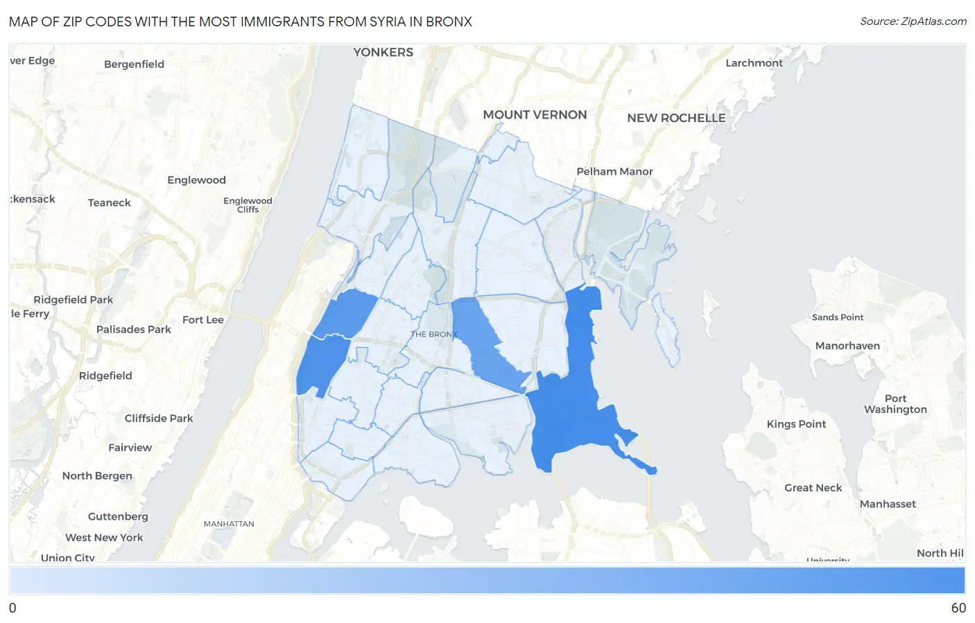 Zip Codes with the Most Immigrants from Syria in Bronx Map