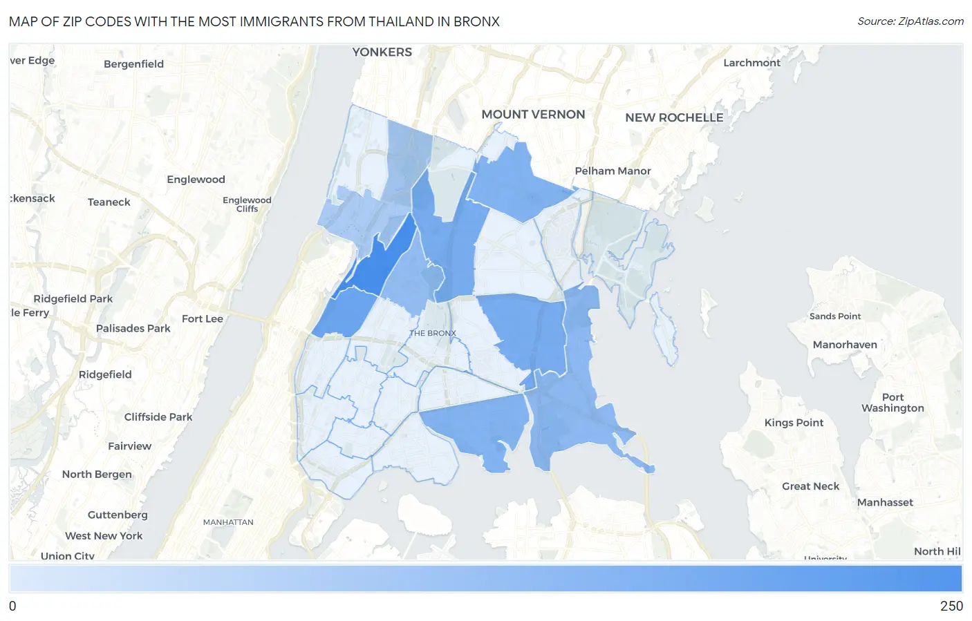 Zip Codes with the Most Immigrants from Thailand in Bronx Map