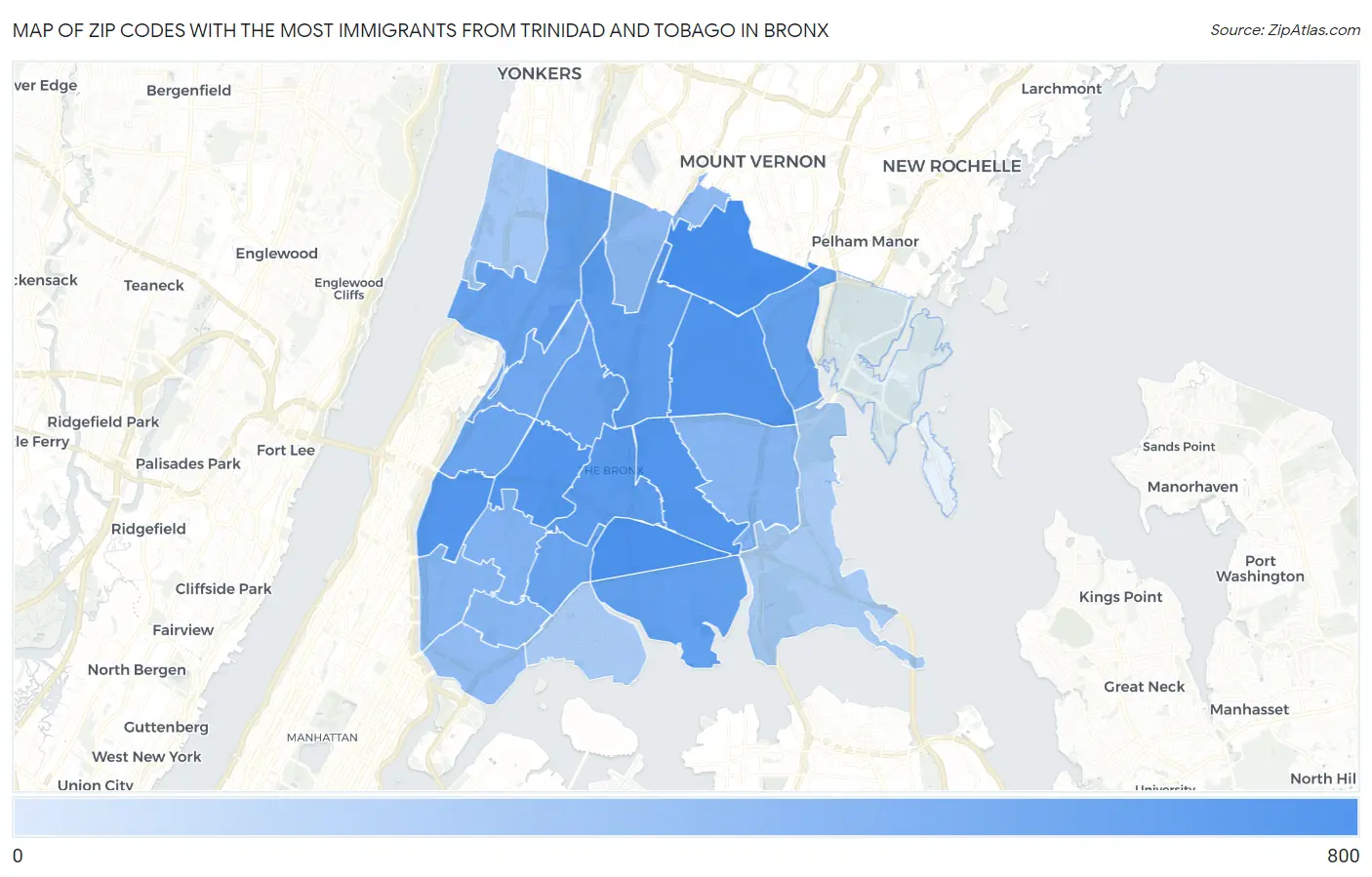 Zip Codes with the Most Immigrants from Trinidad and Tobago in Bronx Map