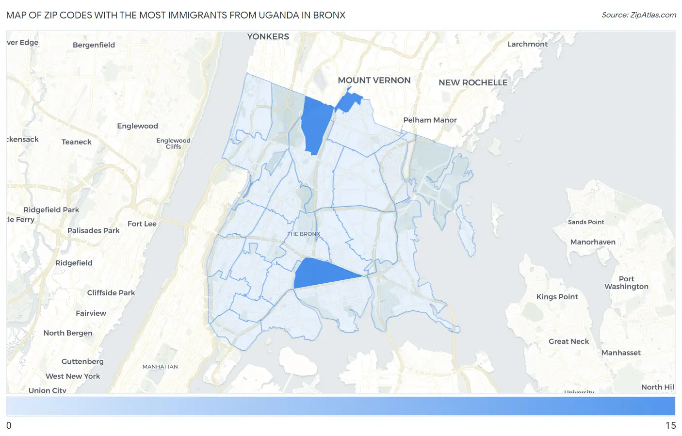 Zip Codes with the Most Immigrants from Uganda in Bronx Map