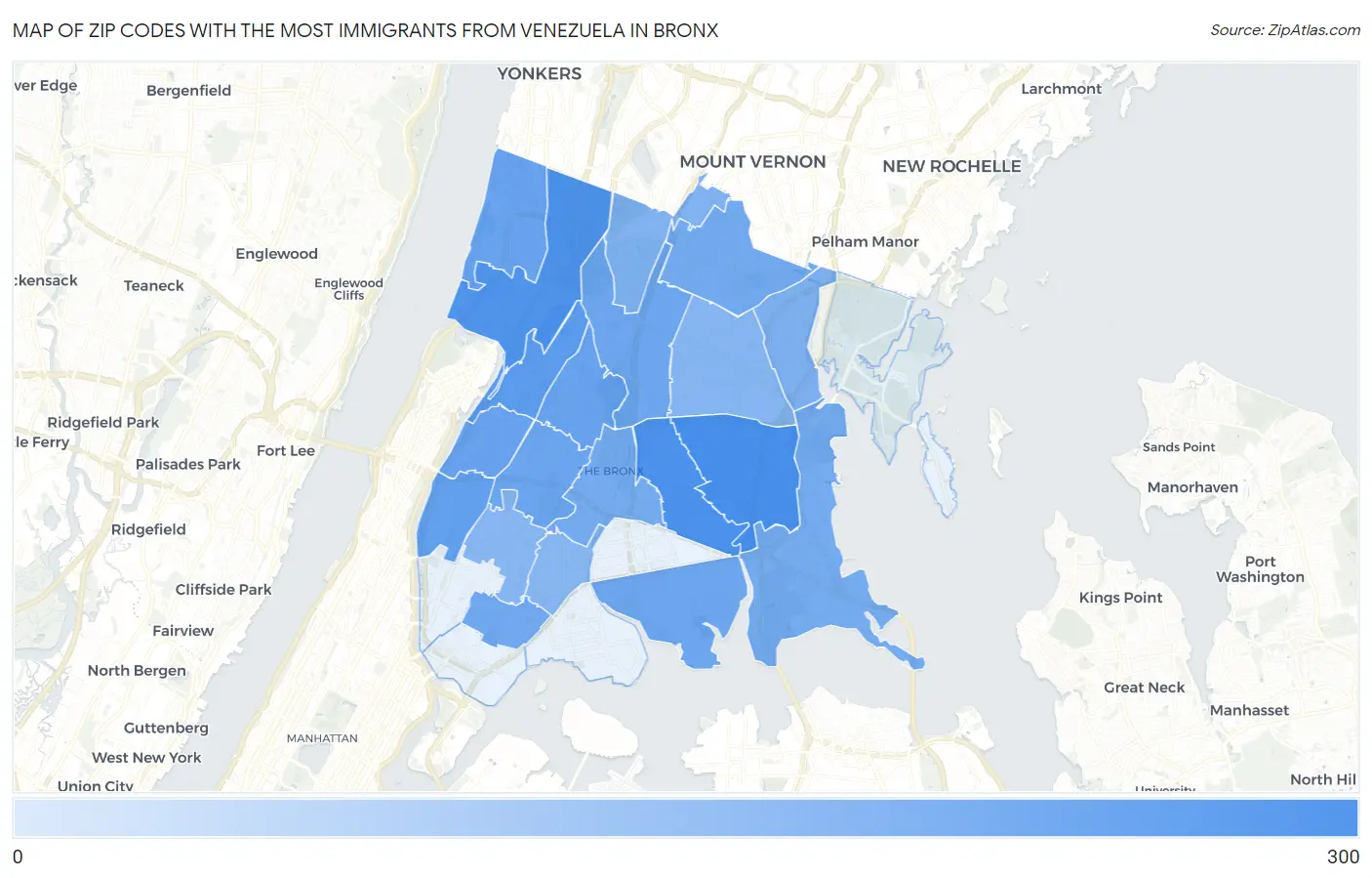 Zip Codes with the Most Immigrants from Venezuela in Bronx Map