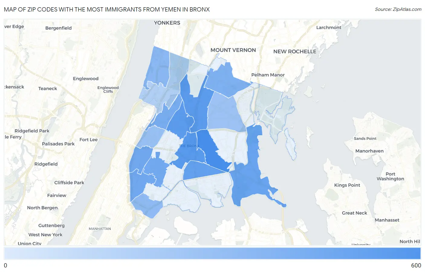Zip Codes with the Most Immigrants from Yemen in Bronx Map