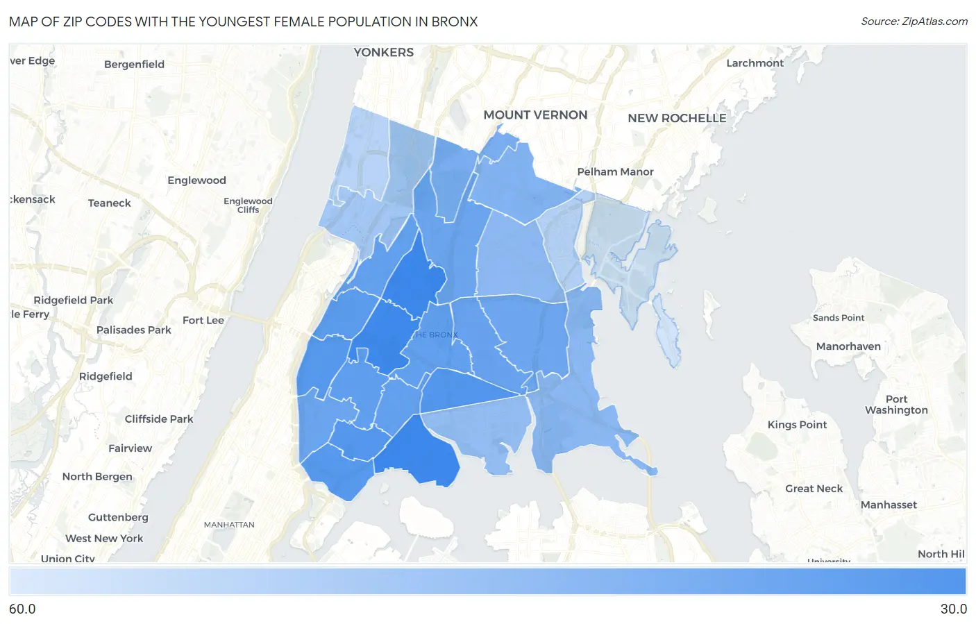 Zip Codes with the Youngest Female Population in Bronx Map