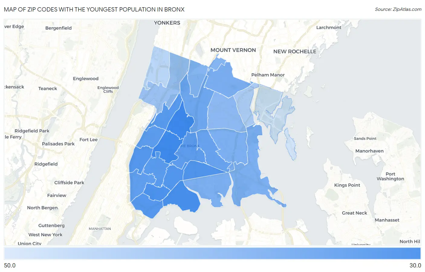 Zip Codes with the Youngest Population in Bronx Map