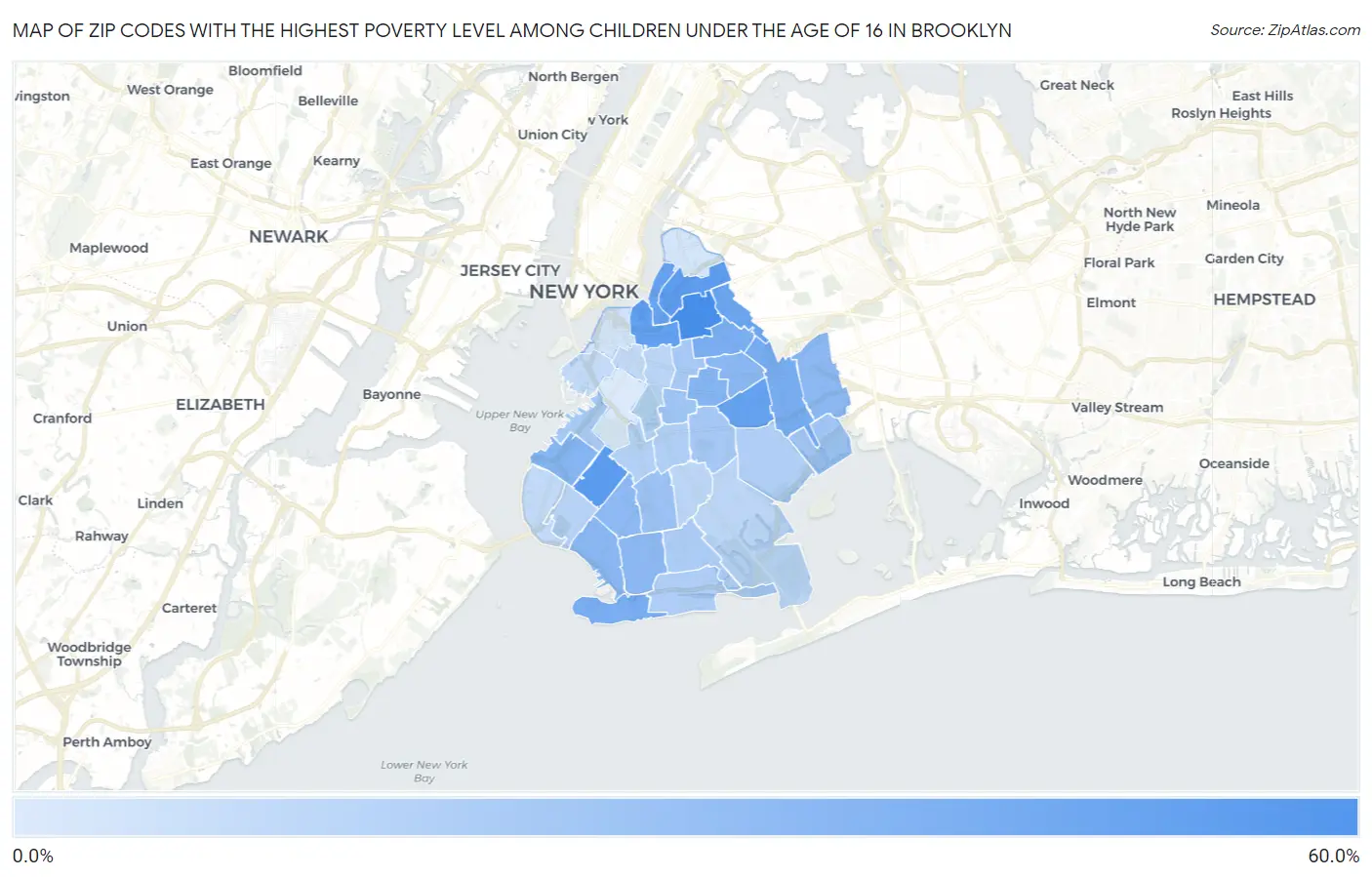 Zip Codes with the Highest Poverty Level Among Children Under the Age of 16 in Brooklyn Map