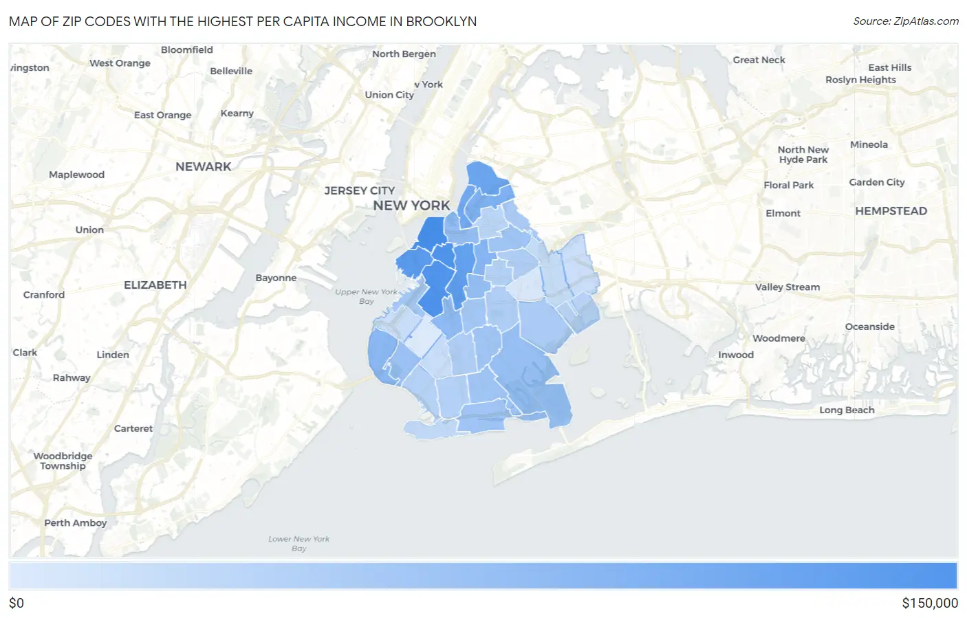 Zip Codes with the Highest Per Capita Income in Brooklyn Map