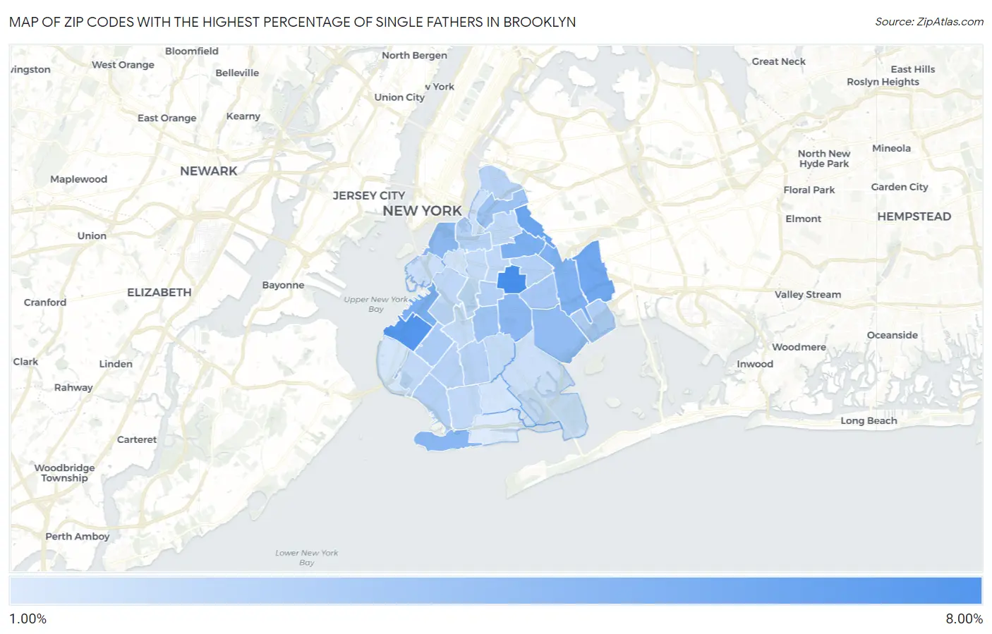 Zip Codes with the Highest Percentage of Single Fathers in Brooklyn Map