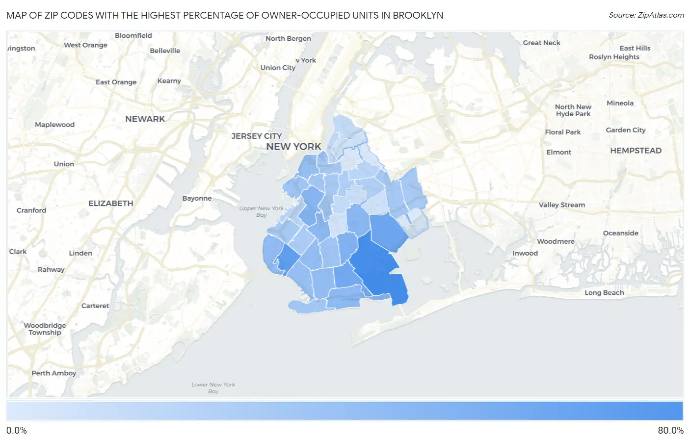 Zip Codes with the Highest Percentage of Owner-Occupied Units in Brooklyn Map