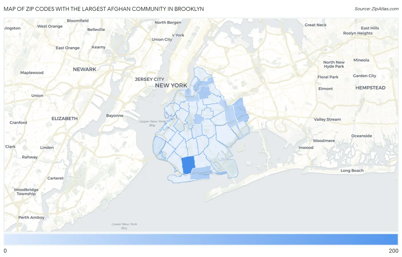 Zip Codes with the Largest Afghan Community in Brooklyn Map
