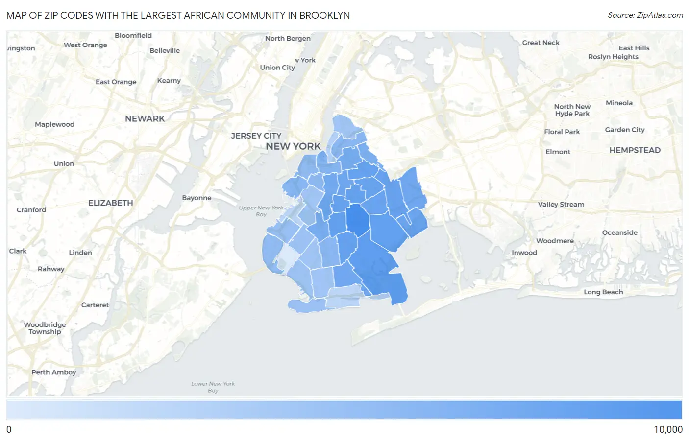 Zip Codes with the Largest African Community in Brooklyn Map