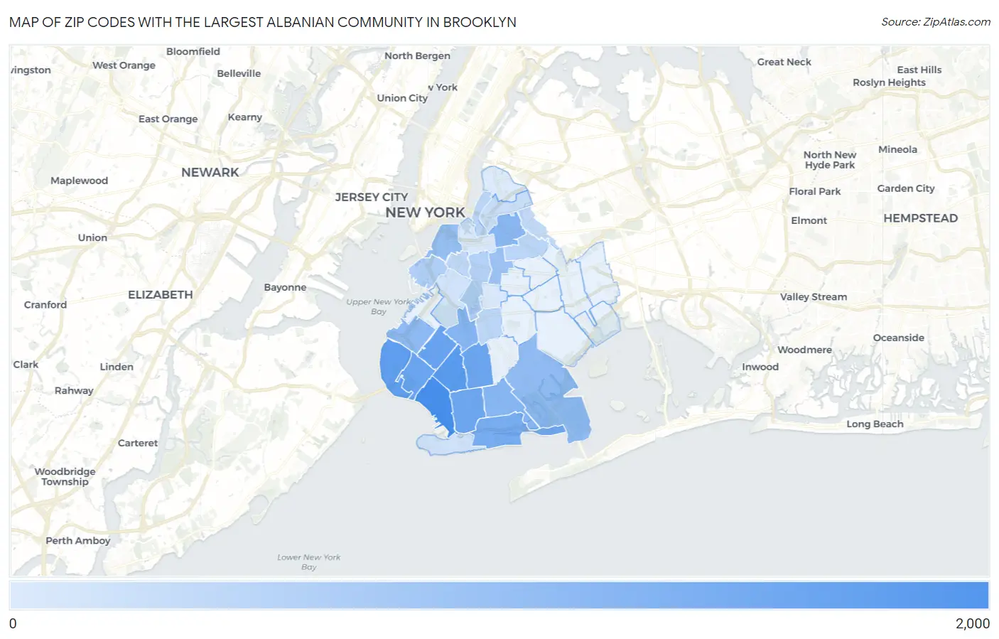 Zip Codes with the Largest Albanian Community in Brooklyn Map