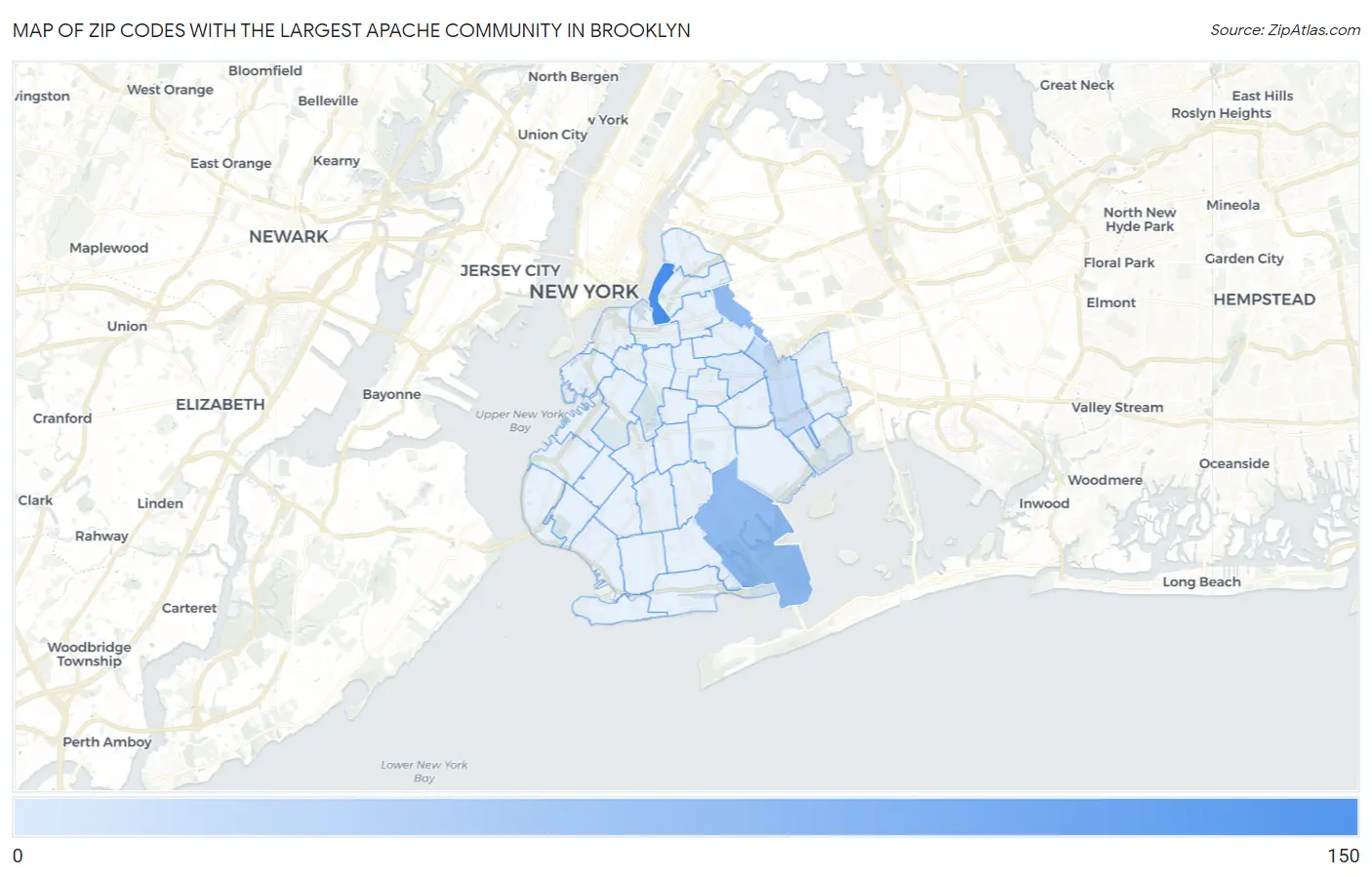 Zip Codes with the Largest Apache Community in Brooklyn Map