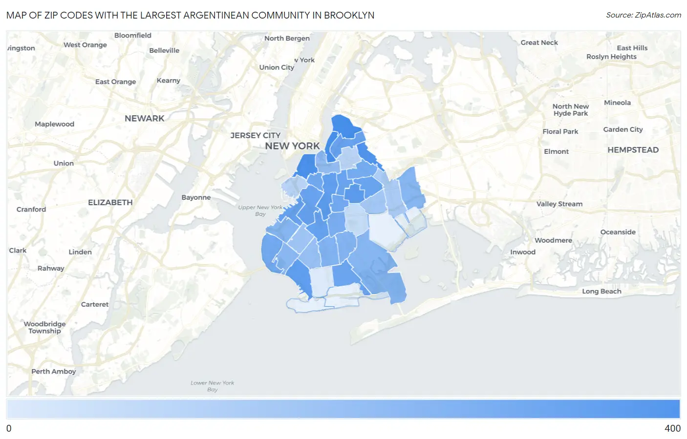 Zip Codes with the Largest Argentinean Community in Brooklyn Map