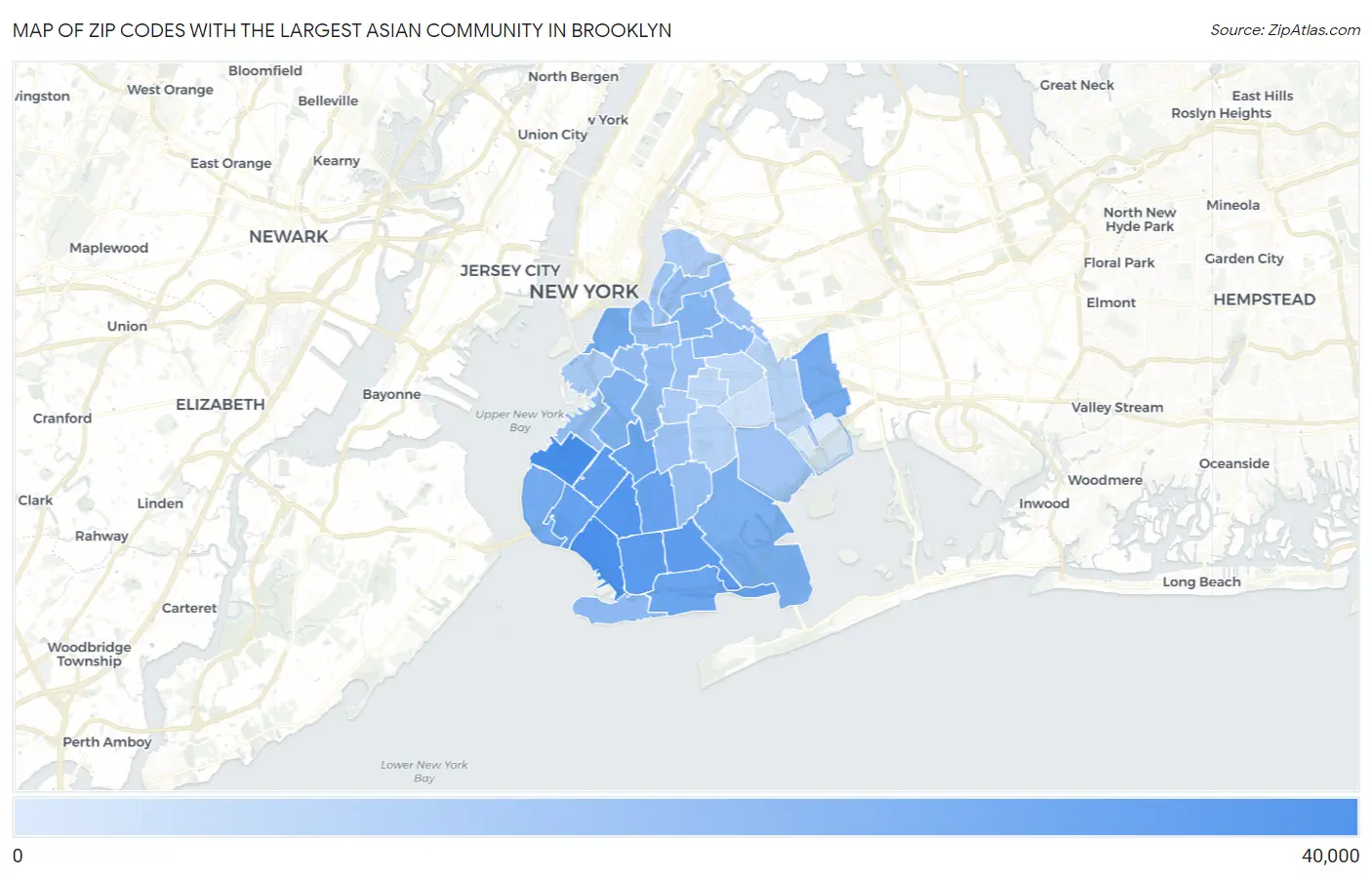 Zip Codes with the Largest Asian Community in Brooklyn Map